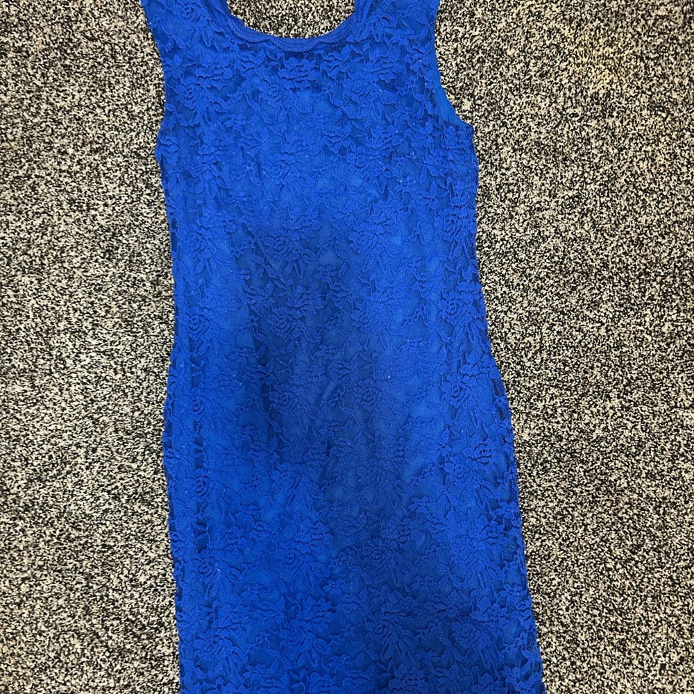 Royal Blue Sheath Mini Dress Sleeveless Crew Neck